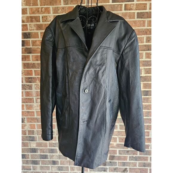 COUGAR LEATHER Black Coat Jacket Men's size Medium - Picture 1 of 9